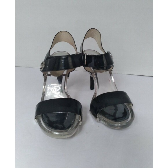 Michael Kors Black Patent Leather Heels Lucite Platform Sandals - Picture 9 of 9
